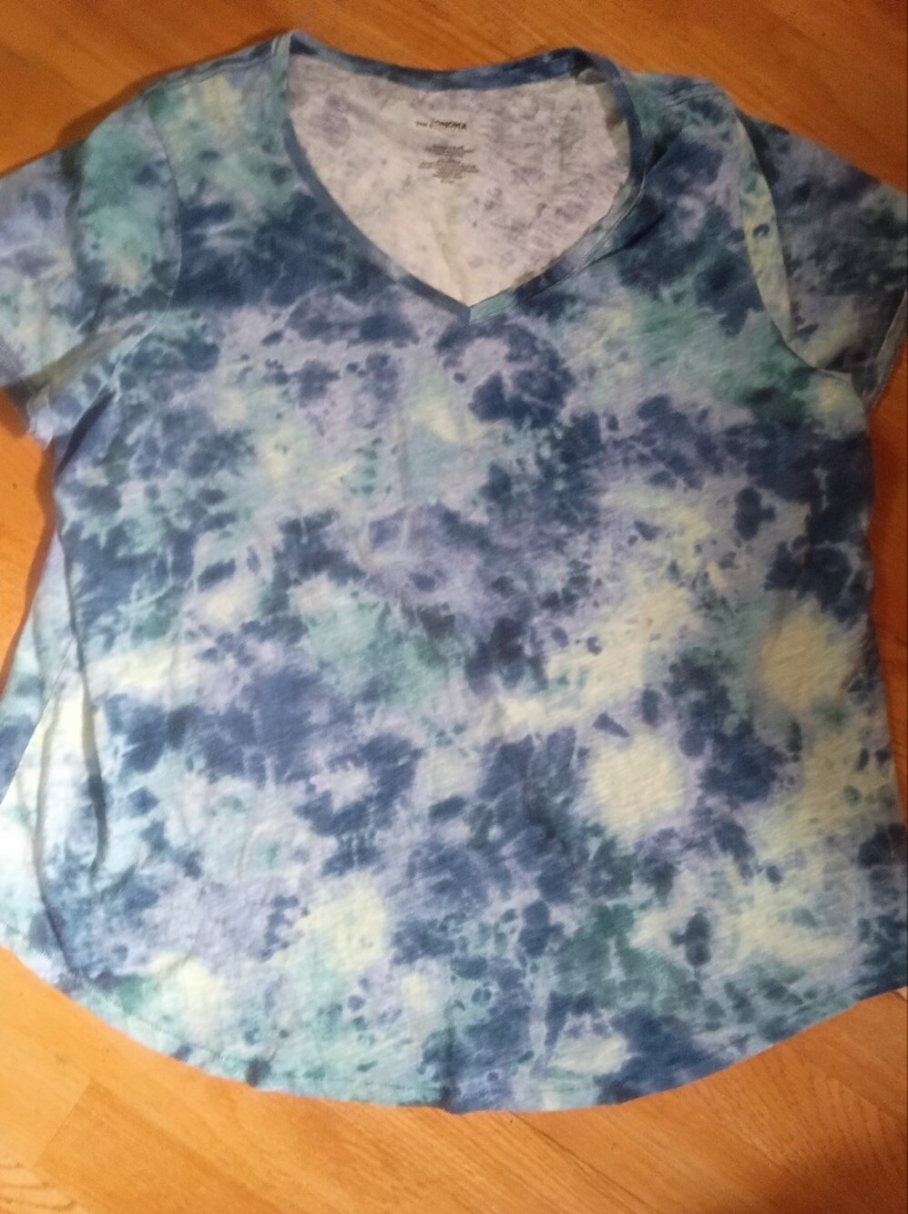 Sonoma Tie-Dye Blue & Teal V-Neck Women's Top